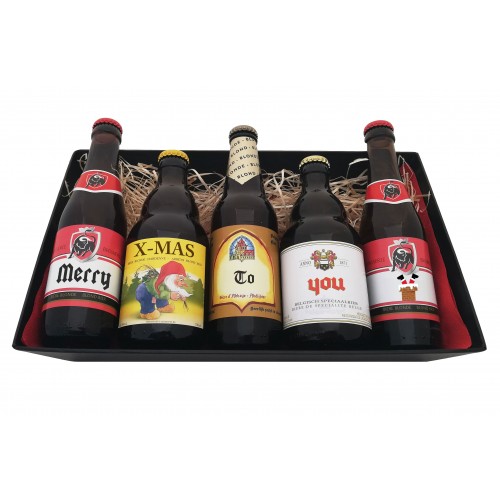 Kerst bierpakket : Merry X-mas To You 'kerstboom' (5 flesjes) - Zwarte schaal